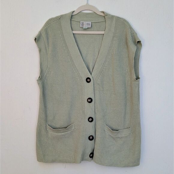 Anthropologie Daily Ritual Green Safe Knit Button Down Sweater Vest Size M - Picture 1 of 6